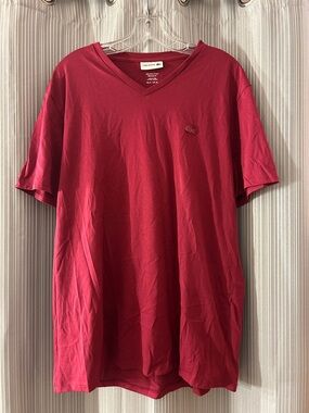 Lacoste Men’s V-Neck Tee in Berry Red